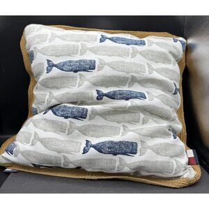 Tommy Hilfiger Blue Whale Throw Pillow Textured Border Nautical Ocean Decor